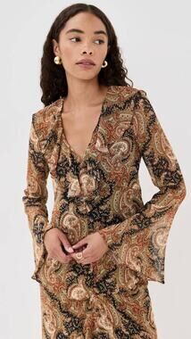Veronica Beard Kyrie Ruffled Silk Blouse in Navy Multi 4